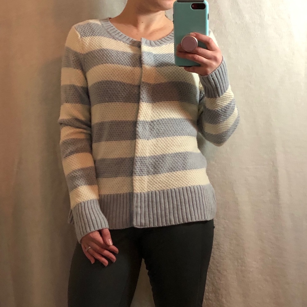 GAP Striped Gray Snap Button Cardigan